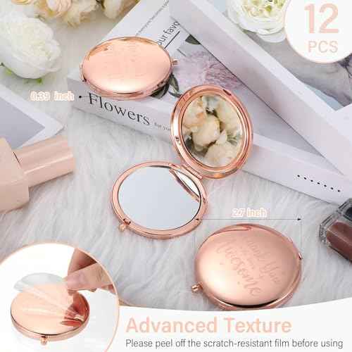 Roowest 12 Pcs Inspirational Compact Mirror Christmas Small Gifts for Mom Women Bulk Double Sided Travel Thank You for Being Awesome Makeup Magnifying Pocket Mirror for Purse(Rose Gold)