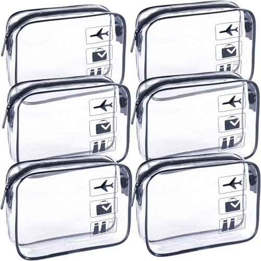 Clear Makeup Bags TSA Approved Toiletry Bag-6Pack£¬Clear TravelBags for Toiletries, Carry on Airport Airline Compliant Bag,Black