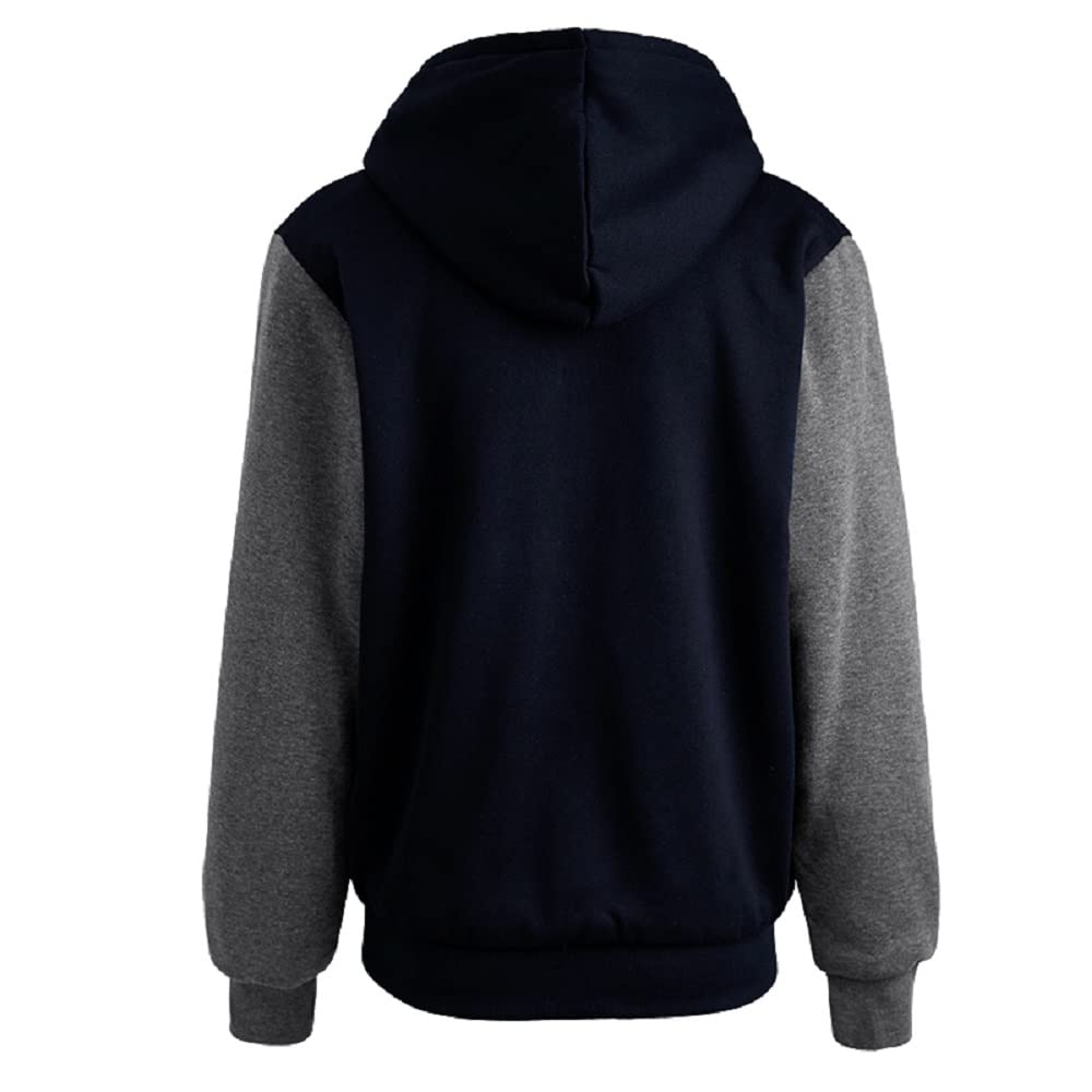 Facitisu Men Zip Up Hoodie Heavyweight Thick Fleece Coat Sherpa Lined Jacket Winter Warm Sweatshirts Navy Grey XL