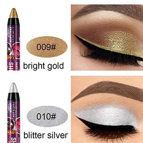 MEICOLY 12 Pcs Eyeshadow Sticks - Cream Smokey Eyeshadow Metallic Shimmer Crayons, Silver Eye Brightener, Pro Waterproof & Long Lasting Shiny Bright Starter Rotating Sticks