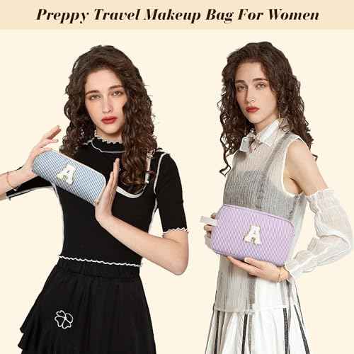 Travel Makeup Bag Christmas Gifts for Women Girl Teens, Personalized Initial Makeup Bag for Cute Teen Girls, Preppy Stuff Toiletry Bag Cosmetic Bag, Teen Girls Gift Trendy Stuff, Letter K
