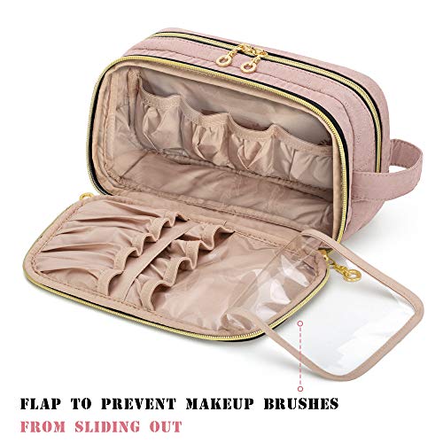 Teamoy Portable Makeup Brush Bag (up to 9"), Makeup Brush Holder with Handle, Travel Makeup Organizer Cosmetic Bag, Travel Toiletry Bag Artist Storage Bag, Misty Rose