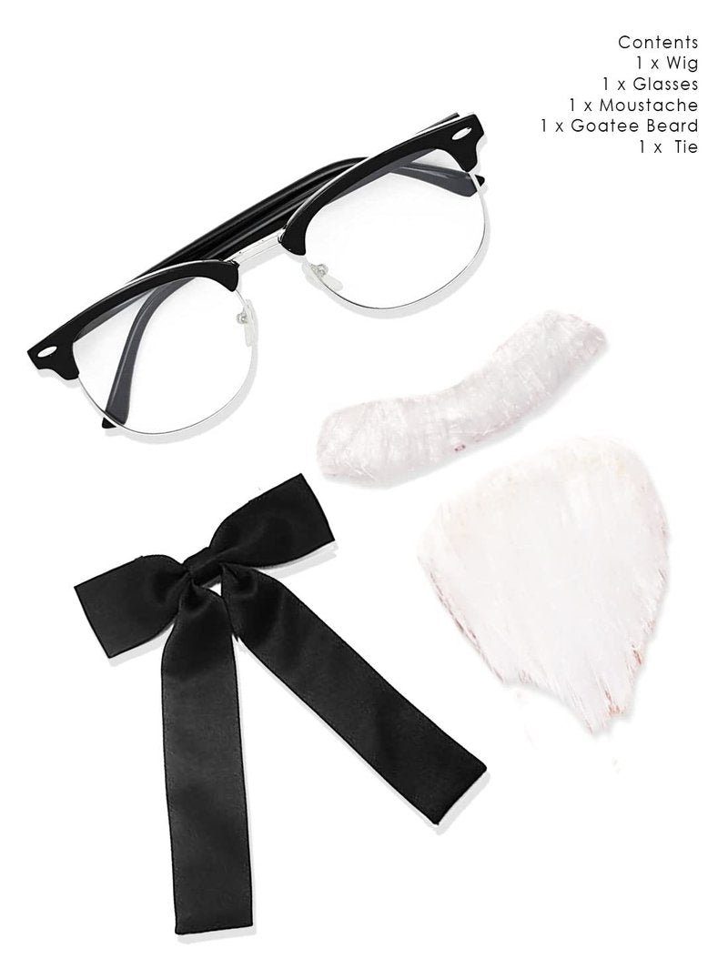 ALLAURA Compatible with Colonel Sanders Wig – Old Man Costume Set with White Wig, Beard, Mustache, Glasses & Tie – Realistic Hair for Adults, Funny Fast Food Icon Look, Halloween Cosplay, Party Outfit