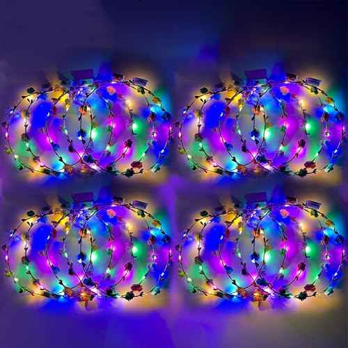 Light Up Flower Crown Headband, Glow in the Dark - for Parties, Weddings, Cosplay Events, and Festive Occasions