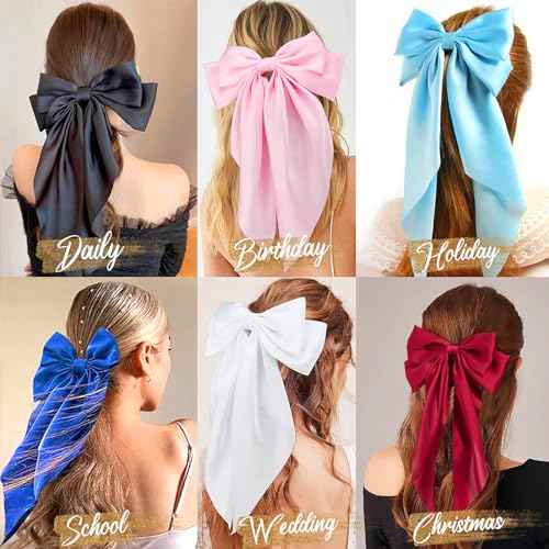 14 Pcs Hair Bows for Women, Bow Hair Clips with Long Tail, Coquette Bows Hair Ribbons, Big Hair Bow Hair Accessories for Women (Vibrant)