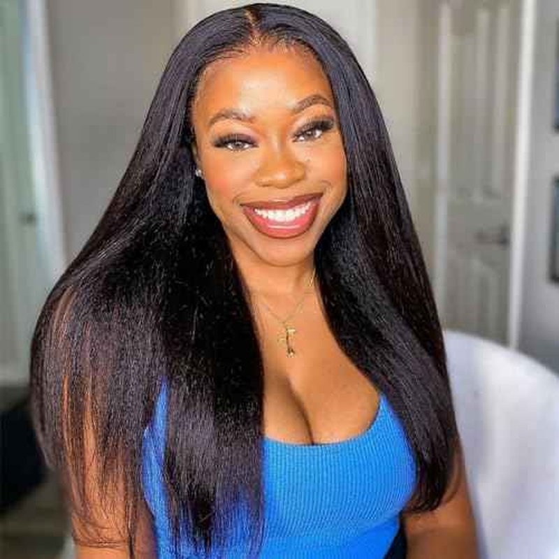Kinky Straight Bundles 100% Human Hair Bundles Yaki Straight Bundles Human Hair 3 Bundles 20 22 24 Inch Raw Virgin Human Hair Weave Weft Bundles Natural Black Color