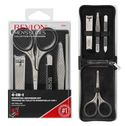 Revlon Men's Grooming Kit, 5-Piece Travel Essentials Set, Includes Nail Clippers, Scissors, File, Tweezers and Carrying Case, Stainless Steel, 1 count