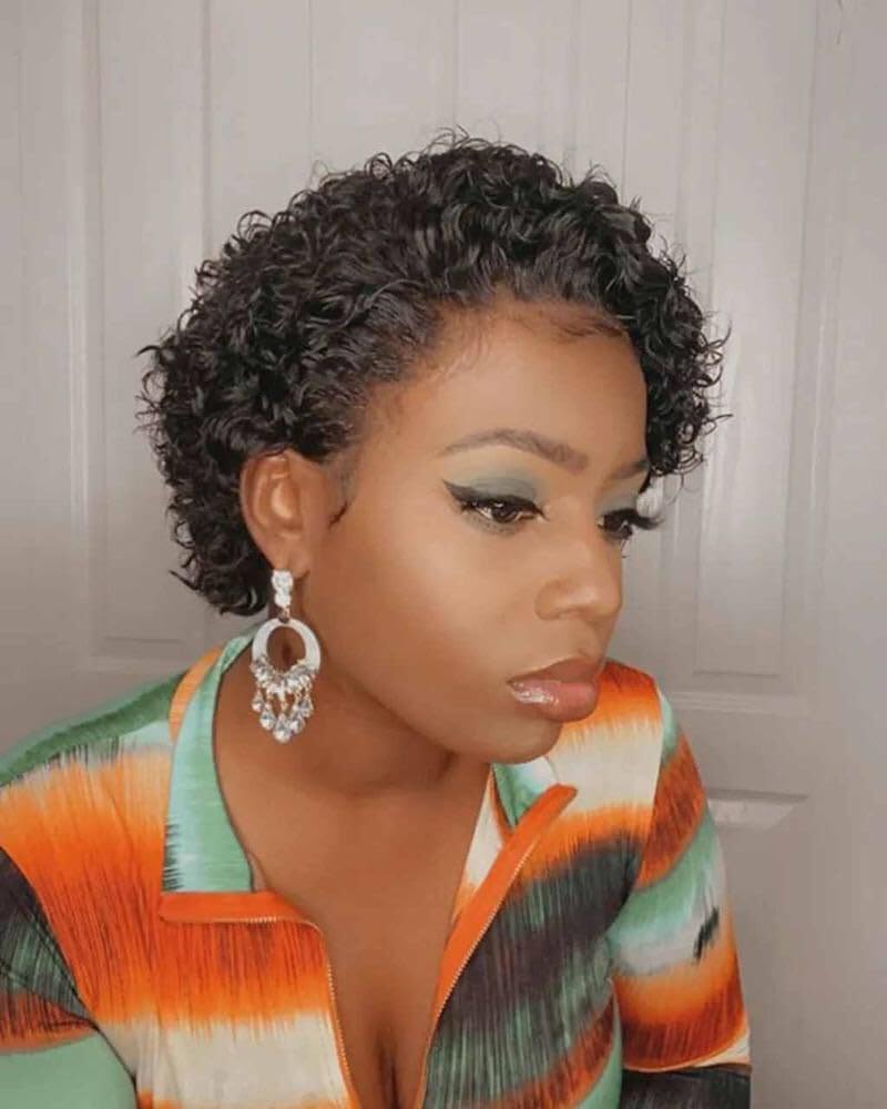BEEKERKER Human Hair Short Wigs Glueless Wigs with Bangs Short Bouncy Curly Bob Wig With Bang 6 Inch 180% Density Glueless Full Machine Made
