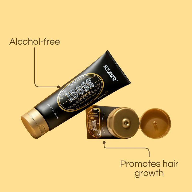 iBOSS Texturizing Hair Gel for Men, Strong Hold Styling Gel for Curly and Straight Hair with Natural Extracts, Vegan & Cruelty-Free Formula, Defends Against Dandruff & UV Rays, 18 oz