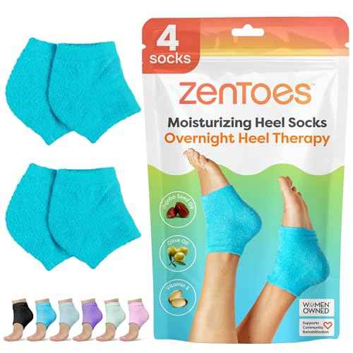 ZenToes Moisturizing Socks for Cracked Heel Treatment - Vitamin E, Olive Oil and Jojoba Oil Infused Heel Socks to Soften and Hydrate (Fuzzy Blue, Regular)