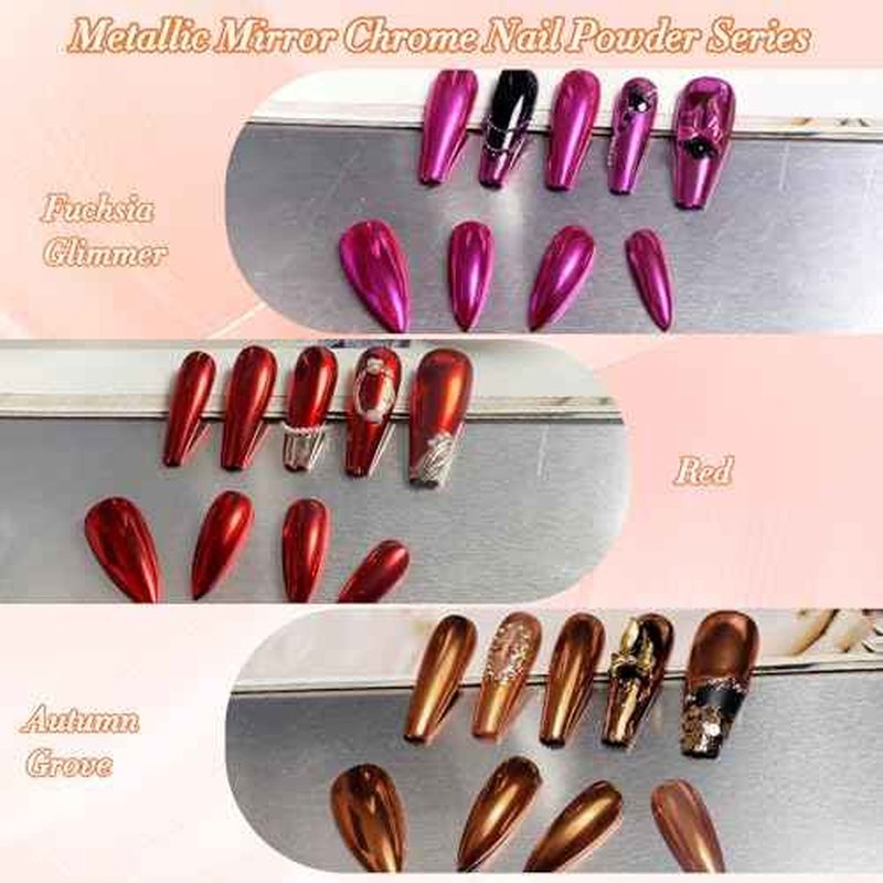 Chrome Nail Powder, Red Metallic Nail Powder Pigment Premium Mirror Effect Salon Nail Art Glitter Dust for Valentines Gel Polish Decoration Home DIY Nail Manicure Supplies