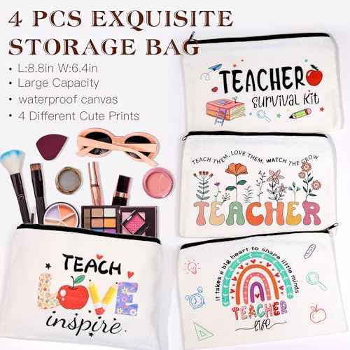 Teacher Appreciation Gifts Bulk, 16Pcs Gifts for Women with Teacher Survival Kit Makeup Bags, Bookmarks, Notepad and Pens, Christmas Gifts for Appreciation