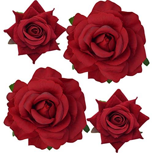 Rose Hair Clip Flower Hairpin Brooch Floral Clips, 4 Pcs Fabric Rose Flowers Hair Clips Mexican Hair Flowers Pin up Headpieces for Woman Girl Wedding Party Mother's Day