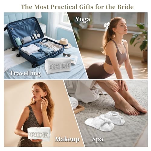 Bridal Shower Gifts, Bride To Be Gift Set, Wedding Gifts for Bride, Bachelorette Gifts for Bride, Engagement Gift for Her, Bachelor Party Christmas Gifts, Makeup Bag, I DO Slippers, Hair Clip