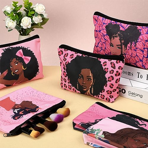 Mumufy 16 Pcs Black Women Makeup Bag African American Makeup Bag Afro Toiletry Canvas Cosmetic Bags Reusable Zipper Pouches Multi Purpose Organizer for Travel Women Inspirational Gifts