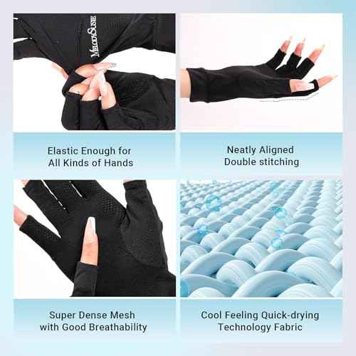 MelodySusie Premium UV Gloves for Nails, Professional UPF 99+ UV Protection Gloves for Manicures, Cool Feeling Fabric, Nail Art Skin Care Fingerless Anti UV Glove Protect Hands from UV Harm