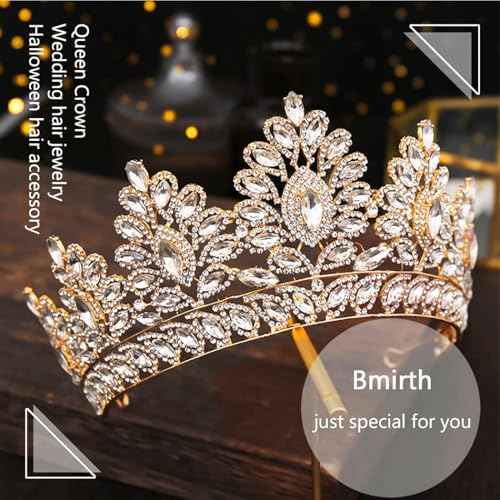 Baroque Crown and Tiara Gold Crystal Pearl Bride Wedding Queen Crowns Decorative Princess Tiaras Rhinestone Hair Accessories for Women and Girls (L)