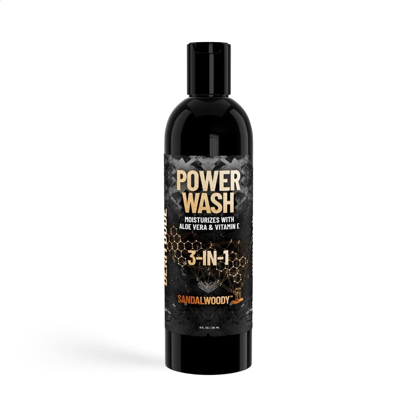 Derm Dude 3-in-1 Body Wash for Men - Hydrating Shower Gel with Aloe Vera & Vitamin E | 8oz SandalWoody Scent