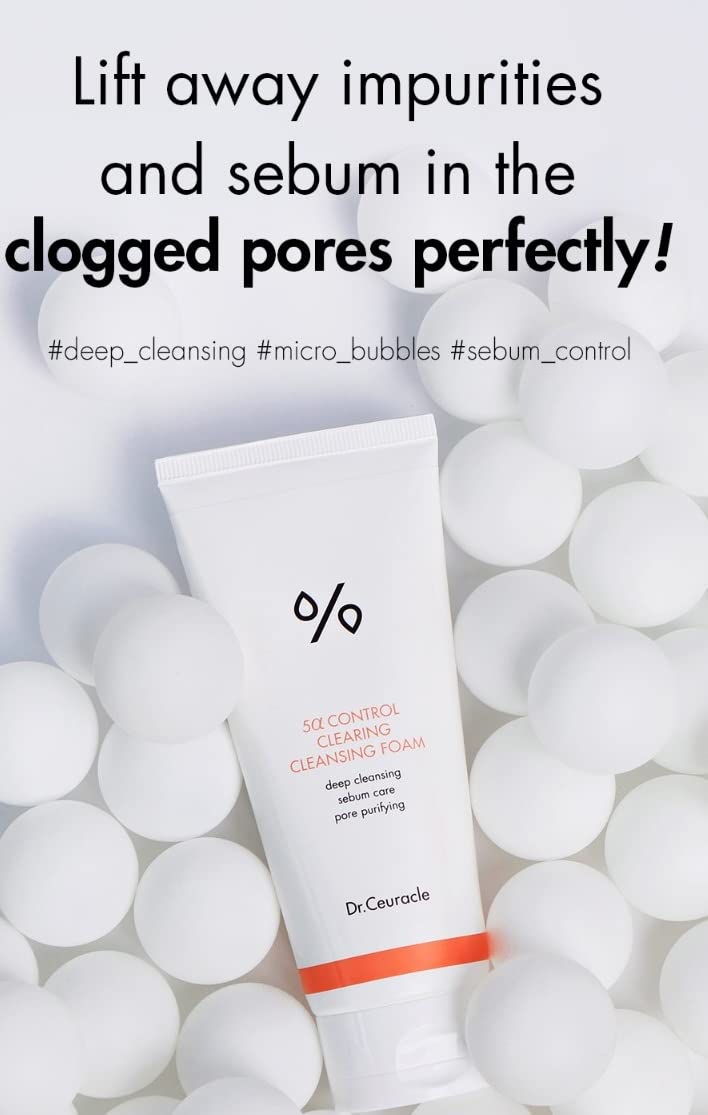 Dr.Ceuracle 5α Control Clearing Cleansing Foam | Deep Cleansing Sebum Care, Pore Purifying | A Special Foaming Cleanser For Dehydrated, Oily Skin That Cleanses Away Pore-Clogging Sebum and Innecessary Oil Without Tightness