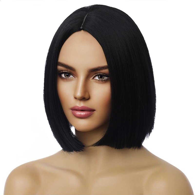 MAGQOO Black Wig for Women Black Bob Wig Short Black Wig Straight Black Wigs Middle Part Synthetic Heat Resistant Cosplay Costume Party Wigs (12 Inches)