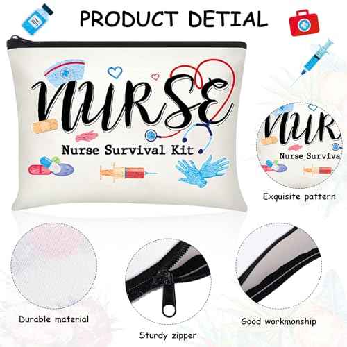 Photect 6 Pieces Nurse Makeup Bags Nurse Canvas Cosmetic Bag Survival Kit Travel Pouch Bag Gift for Women Girls Nurses School Practitioner Supplies(Beige)