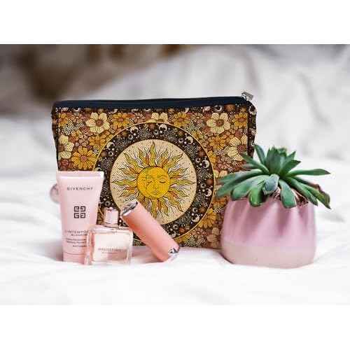 Ayxvt Sun and Moon Makeup Bag, Hippie Flower Pouch Floral Cosmetic Bag, Boho Gifts for Women Teen Girls