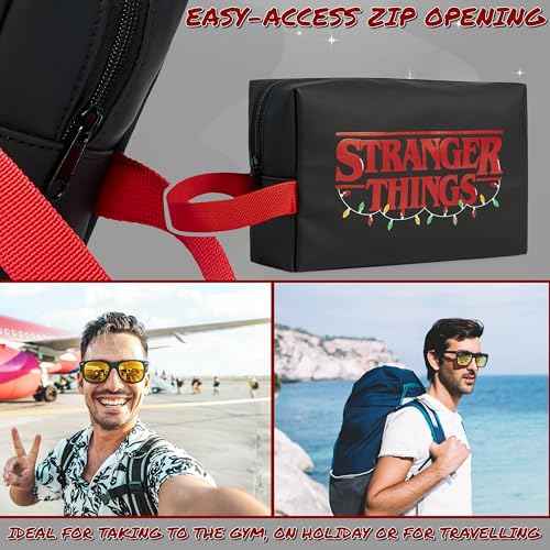 Stranger Things Wash Bag for Women Men Teenagers Makeup Bag Travel Toiletry Bag Gym Holiday Grooming - Gifts for Her (Black/Red)