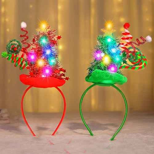 Catery Christmas Tree Headbands Led Christmas Headband Xmas Elf Hair Band Holiday Hairband Hair Accessories for Women Kids