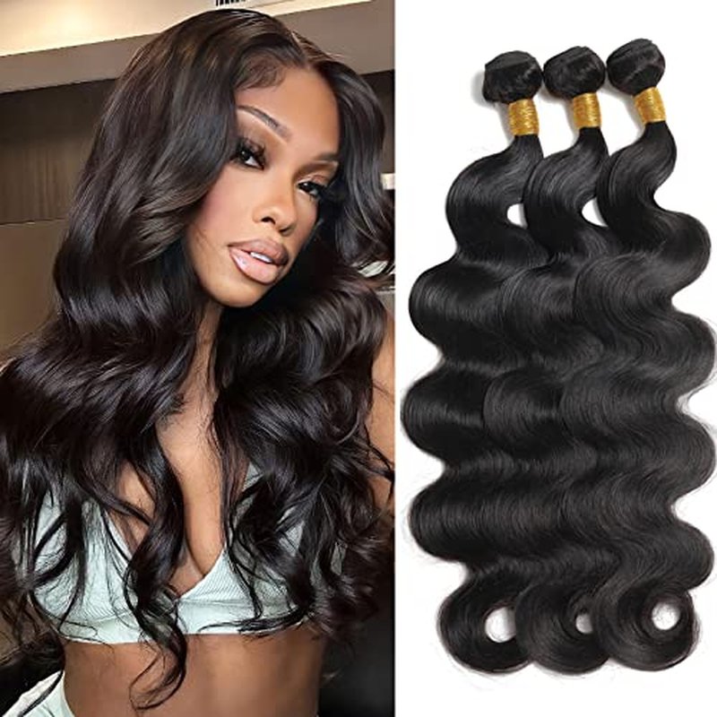 Body Wave Brazilian Virgin Bundles - Ocean Wave Natural Black 100% Unprocessed 3 Bundles (10 12 14 Inch) Weave Hair Extensions