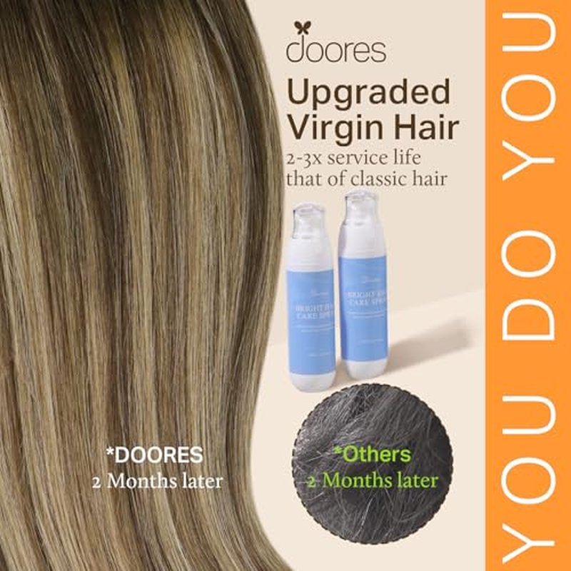 DOORES Micro Beaded Hair Extensions Human Hair extension, Balayage Chocolate Brown to Caramel Blonde 24 Inch 50g/50s, Micro Ring Hair Extensions Human Hair