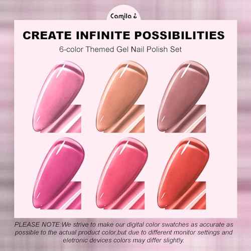 CAMILA ¢¯ Pink Gel Nail Polish Set 6pcs UV/LED Soak-Off Gel Polish (12ml) - Long-Lasting Nail Art Kit (Pink)