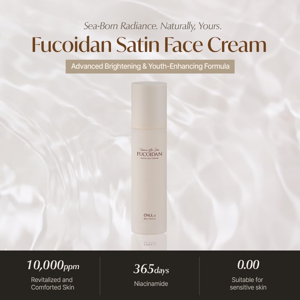 ONUL31° Fucoidan Satin Face Cream - Lightweight Deep Hydration, Vegan Skin Barrier Strengthening, Non-Greasy Daily Moisturizer with Macadamia & Jojoba Oil, Radiant Glow, 3.04oz