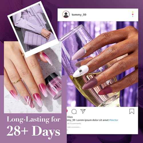 AZUREBEAUTY Dip Powder Nail Set, 6 Colors Christmas Purple Rose Red Glitter Natural Dipping Powder Starter Kit, French Nail Art Manicure DIY Salon, No Need Nail Lamp Cured