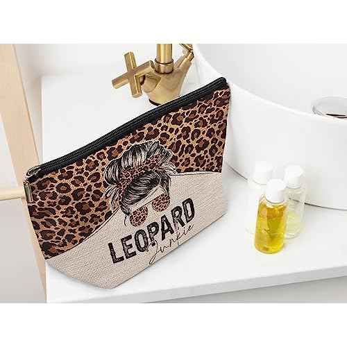 Ayxvt Retro Western Cowgirl Leopard Country Girl Sunglasses Cosmetic Bag Decorative Women's Makeup Bag Zipper Pouch Travel Toiletry,Gifts for Women Western Teen Girls Cowgirls