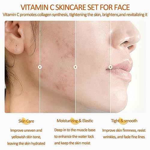 Vitamin C Skin Care Set, Girls Skincare Gift Set With Cleanser, Toner, Face Serum, Face & Eye Cream, Skin Care For Teens 10-12, Lasting Moisturizing Travel Skincare Set For Women