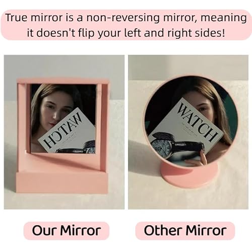 Non-Reversing Mirror with Real Image Reflection - Beveled Standing Cosmetic Inverted Mirror for Makeup, Hair Styling, Grooming, Facial Correction