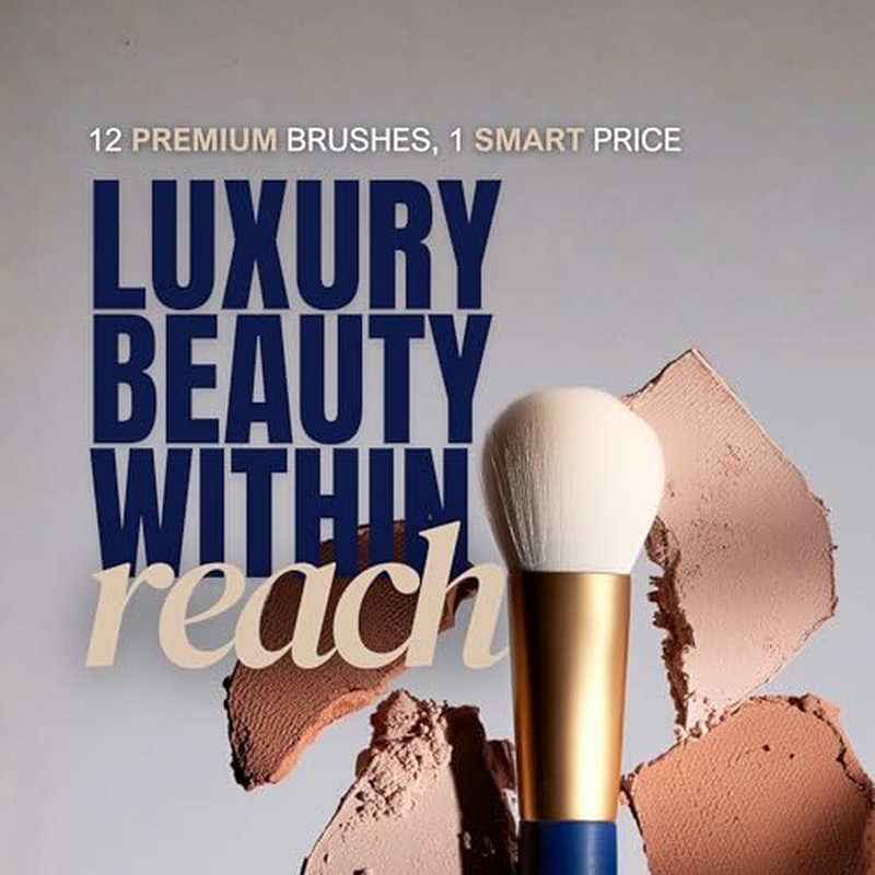 BERRY Blue Premium Makeup Brush Set ? 12-Piece Professional Ultra-Soft Synthetic Brushes for Face & Eyes | Foundation, Powder, Blush, Concealer, Eyeshadow ? Vegan, Cruelty-Free, Numbered, Travel Case