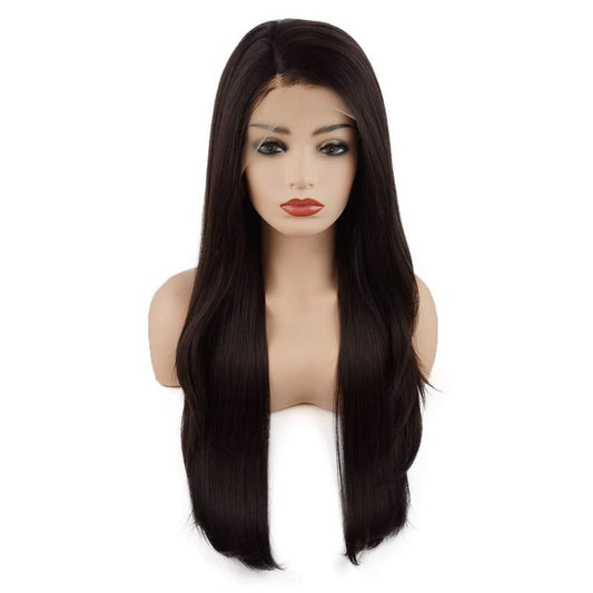 Meiyite Hair Straight Long 24inch Dark Auburn Heavy Density Realistic Heat Resistant Synthetic Lace Front Wig