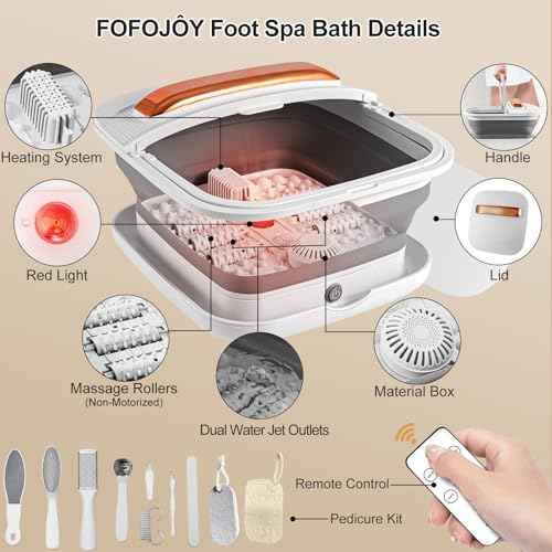 Collapsible Foot Spa with Heat and Massaging,Remote Control,Water Jet,Rollers Massage,Temperature Control, Red Light,Pedicure Kit Foot Spa Foot Bath