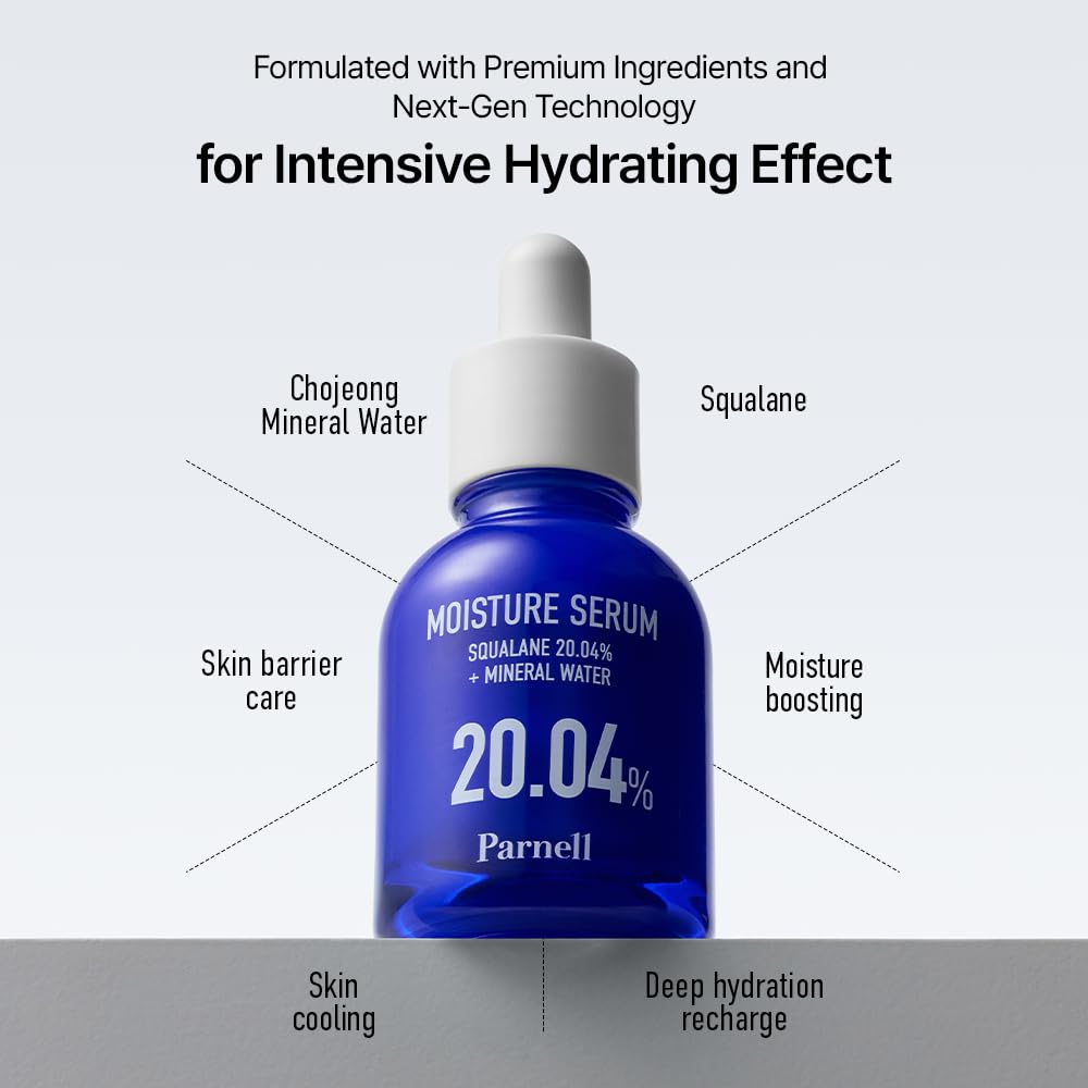 Parnell Squalane 20.04% Serum, Deep Hydrating Face Moisturizer, Mineral Water Barrier Serum for Dry & Sensitive Skin (1.01 fl.oz)