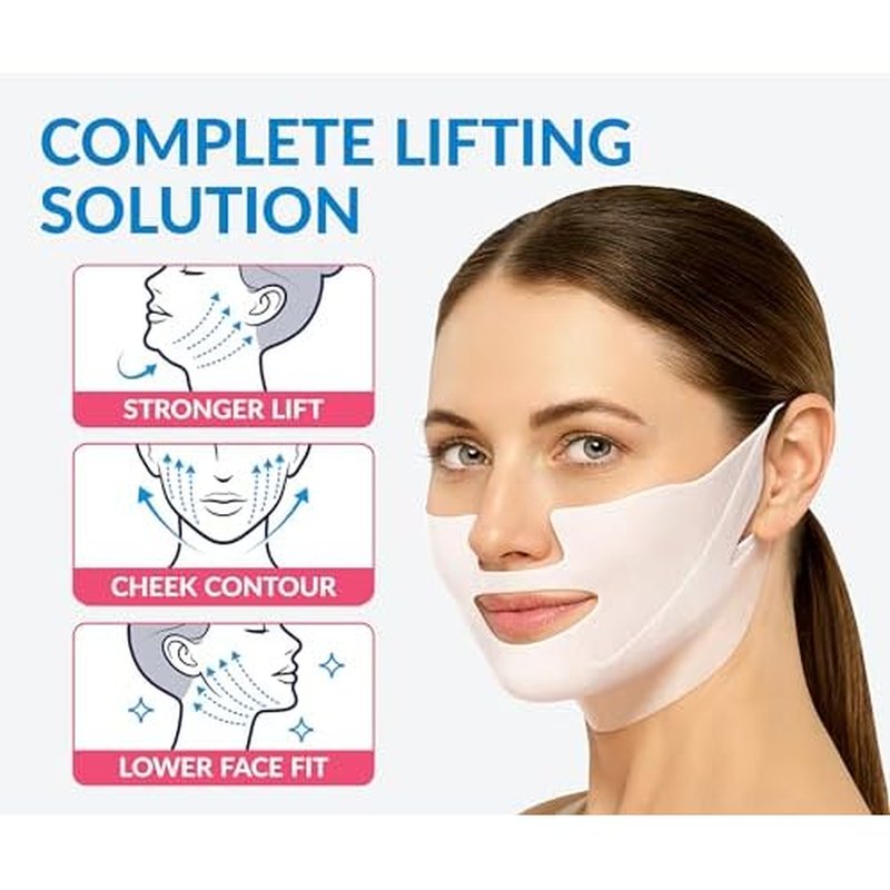 Stylia MaxiLift V-Line Lifting Collagen Face Mask - Advanced Double Chin Reducer - Jawline Shaper - Neck Firming and Tightening Mask with Hyaluronic Acid & Aloe Vera - Chin Strap for Sleeping (10PC)
