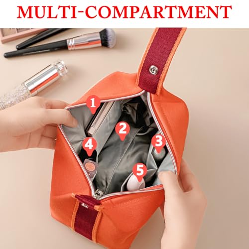 Travel Makeup Bag, Waterproof Canvas Cosmetic Bag Make Up Organizer Case for Women, Large Toiletry Bag Skincare Pouch for Toiletries Accessories Brushes