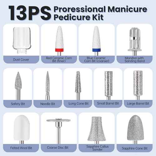 Electric Nail File Drill, Cordless 2000 mAh Rechargeable Nail Filer Electric 12 in 1 Kit Nail Grinder Tool Portable Professional Nail Dril Machine for Acrylic Manicure and Thick Toenails Grinder Care