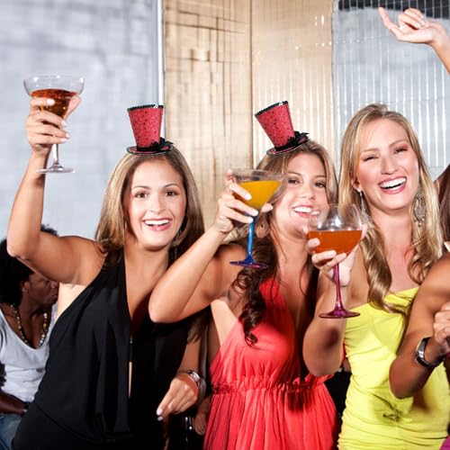 WLBON Halloween Mini Top Hat Headband 1920s Bow Sequins Hair Hoops Bands Fascinator Headpiece Hairband Women Christmas Holiday Festival Parade Cosplay Dress Up Birthday Tea Party Accessories Red