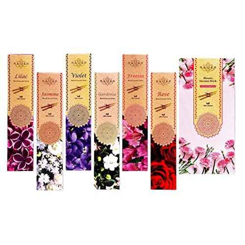 NAQSH Incense Sticks with Wooden Burner Natural Relaxing | Aromatherapy Incense for Air Purifier, Mind & Spirit & Ritualistic Fragrance | Gift Set (Set of 6 Packs - Total 120 Sticks) (Assorted 6)