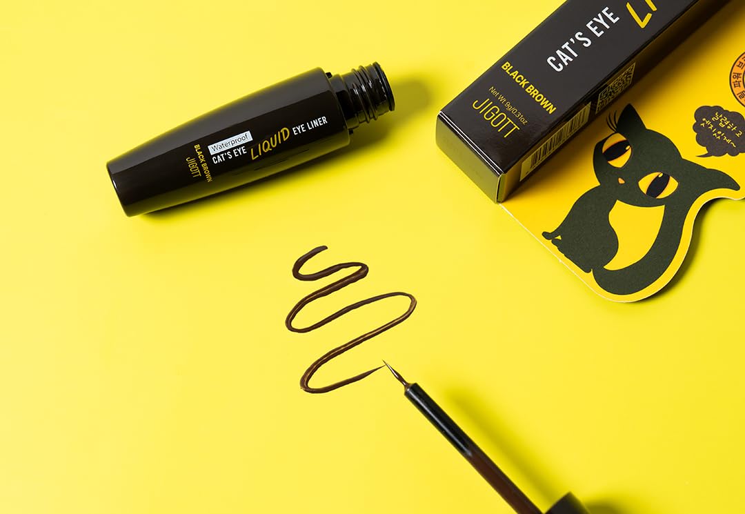 Jigott Cat's Eye Waterproof Liquid Eyeliner - Smudge-Proof, Long-Lasting Black & Brown | 0.31oz (9g) x 2 Pack