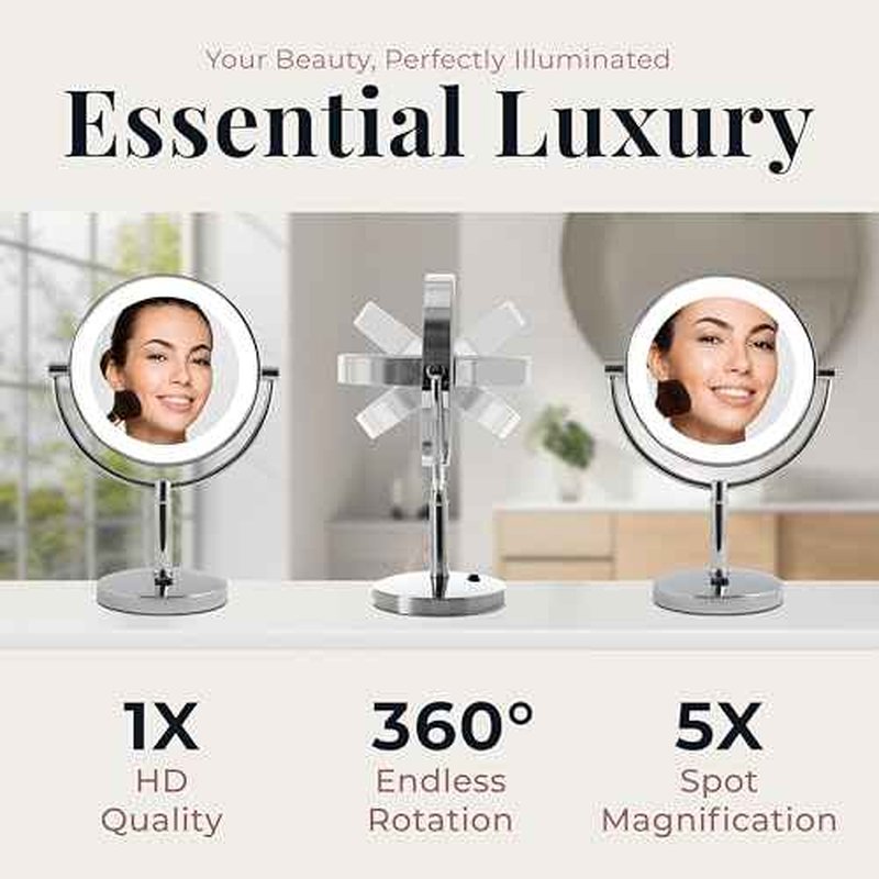 Zadro Laguna 11" LED Lighted Makeup Mirror with Magnification (Large | 15" x 11" | 5X/1X, Polished Nickel)