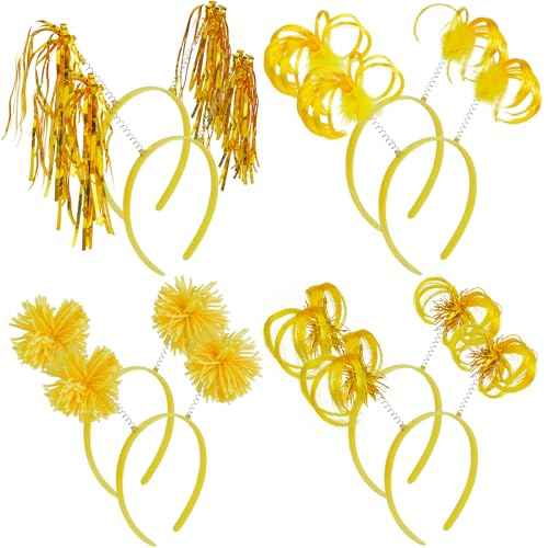 COCIDE 8Pcs Pom Pom Headbands Party Headbands Tinsel Wrapped Ponytails Headbopper Headwear for Birthday Festival