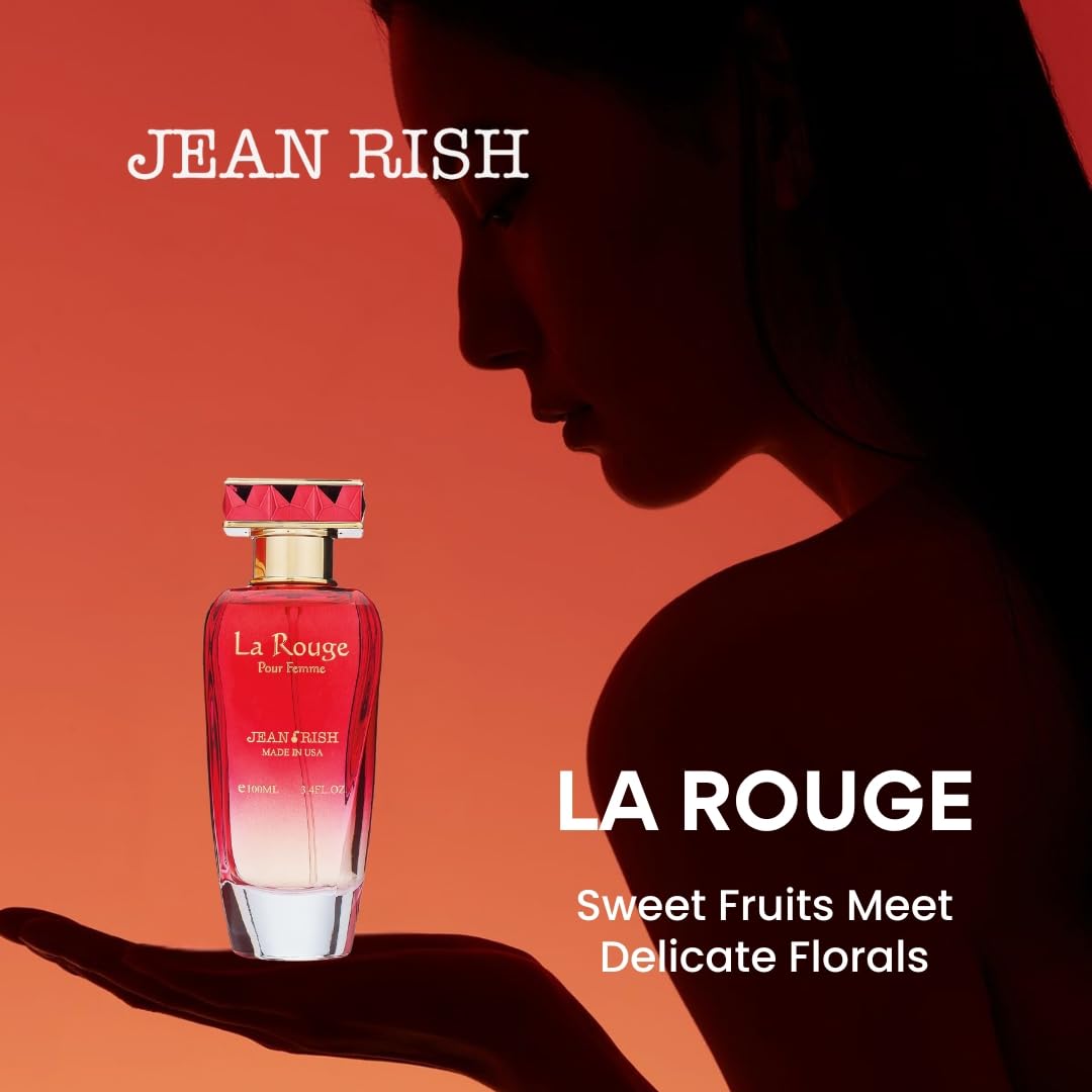 Jean Rish La Rouge Perfume for Women Eau De Parfum, Long-Lasting Luxury Fragrance, Made In USA - Bergamot, Jasmine, Cedar, Vanilla, Sandalwood Scent - 100ml / 3.4 oz