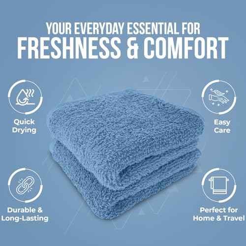 DAN RIVER 100% Cotton Wash Cloths 24 Pack [12x12] Soft & Absorbent wash rag, Gym, Hotels & Spa Perfect for Everyday Use Fingertip Towels, M-Blue